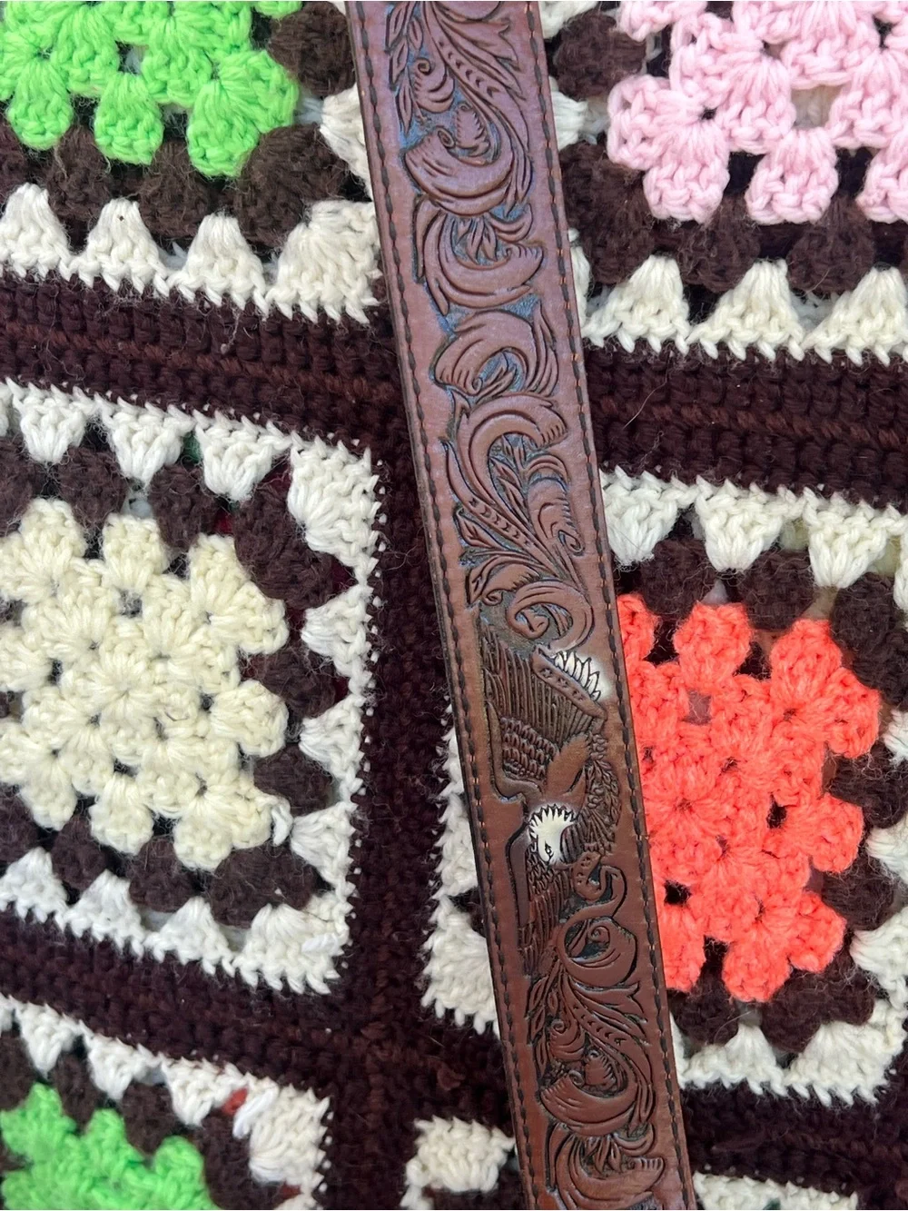 Vintage Eagle Embossed Leather Belt Strap Size 36 Brown Western USA No Buckle